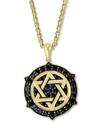 EFFY Collection - Men's Black Diamond Star of David Ship's Wheel 22" Pendant Necklace (5/8 ct. t.w.) in 14k Gold