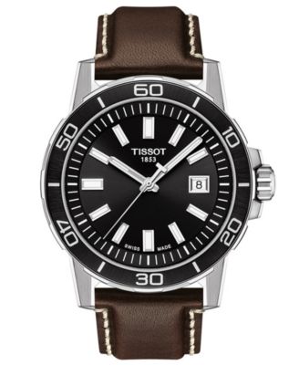 Tissot - Men's Swiss Supersport Brown Leather Strap Watch 44mm