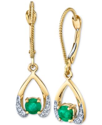 Macy's - Emerald (5/8 ct. t.w.) & Diamond (1/10 ct. t.w.) Drop Earrings in 14k Gold