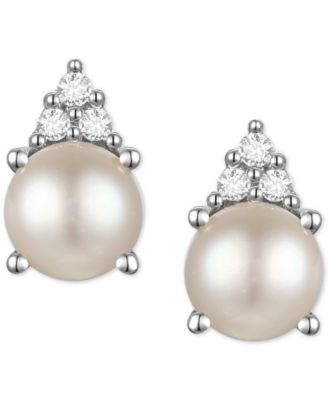 Macy's - Cultured Freshwater Pearl (4-1/2mm) & Diamond Accent Stud Earrings
