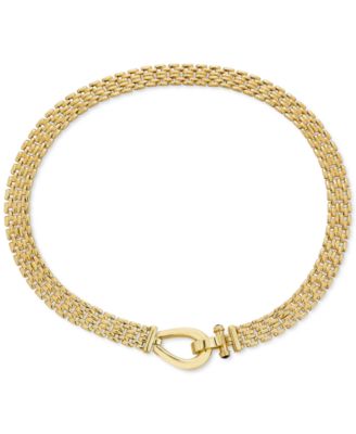 Italian Gold - Black Spinel Horseshoe Clasp Panther 17" Collar Necklace in 14k Gold-Plated Sterling Silver