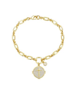Unwritten - Gratitude & Grace 14K Gold Flash-Plated Cubic Zirconia Cross Coin Bracelet