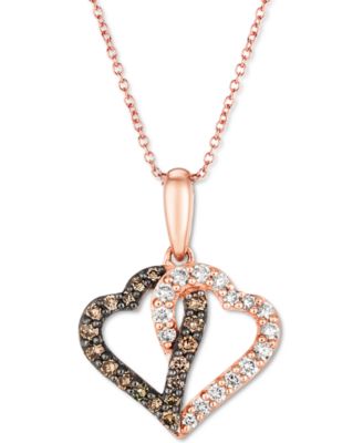 Le Vian - Chocolate Diamond (1/5 ct. t.w.) & Nude Diamond (1/5 ct. t.w.) Interlocking Heart 18" Pendant Necklace