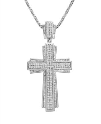Macy's - Men's Cross 22" Pendant Necklace (1 ct. t.w.) in 14k Gold-Plated Sterling Silver or Sterling Silver