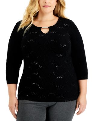 JM Collection - Plus Size Disco Dot Jacquard Top