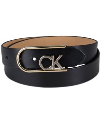 Calvin Klein - Two-Tone Monogram Buckle Leather Belt