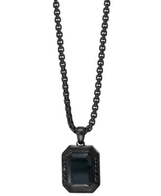 EFFY Collection - Men's Onyx and Black Spinel 24" Pendant Necklace in Black PVD Plated Sterling Silver