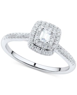 Macy's - Diamond Emerald-Cut Halo Engagement Ring (1/3 ct. t.w.) in 14k White Gold