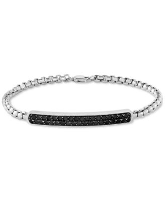 EFFY Collection - Men's Black Spinel Cluster Box Link Bracelet  in Sterling Silver