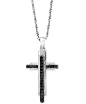 EFFY Collection - Men's Black Spinel Cross 22" Pendant Necklace (3/4 ct. t.w.) in Sterling Silver