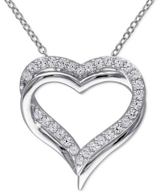 Macy's - Lab-Created White Sapphire Heart 18" Pendant Necklace (5/8 ct. t.w.) in Sterling Silver