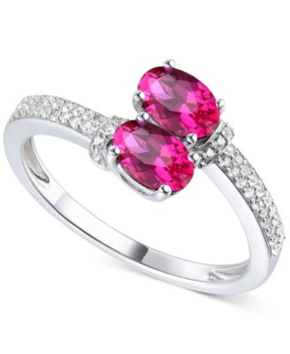 Macy's - Lab-Created Emerald (3/4 ct. t.w.) & Lab-Created White Sapphire (1/6 ct. t.w.) Double Stone Ring in Sterling Silver (Also in Lab-Created Sapphire & Lab-Created Ruby)