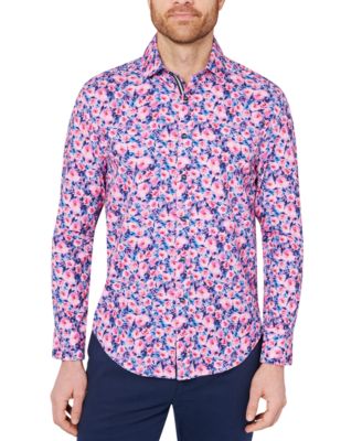 Society of Threads - Men's Slim-Fit Pink Floral Performance Shirt