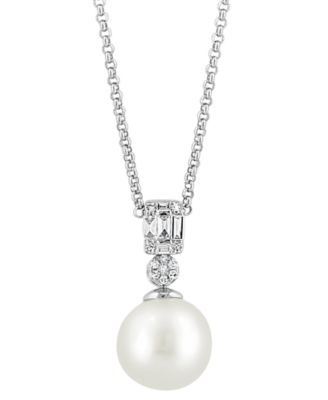 EFFY Collection - Cultured Freshwater Pearl (9mm) & Diamond (1/10 ct. t.w.) 18" Pendant Necklace in 14k White Gold