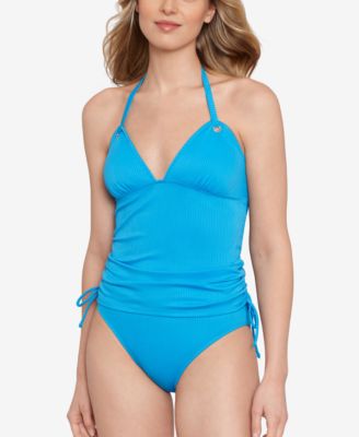 Salt + Cove - Juniors' Raised Rib Shirred Side Halterkini Top & Bottoms, Created for Macy's
