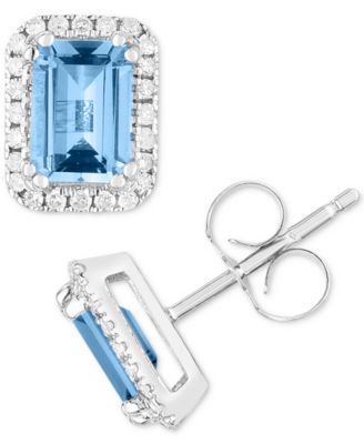 Macy's - Aquamarine (7/8 ct. t.w.) & Diamond (1/8 ct. t.w.) Halo Stud Earrings in 14k Rose Gold