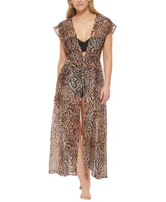 Calvin Klein - Women's Animal-Print St. Tropez Tie-Front Maxi Swim Cover-Up