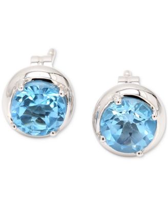 Macy's - Blue Topaz Stud Earrings (1-1/3 ct. t.w.) in 14k White Gold