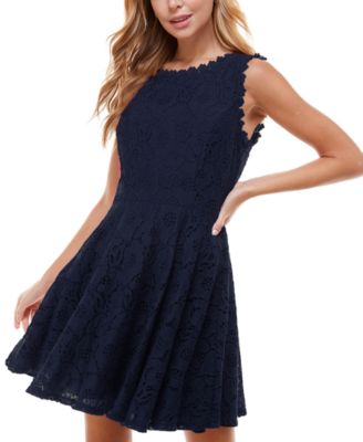 City Studios - Juniors' Lace Fit-and-Flare Dress