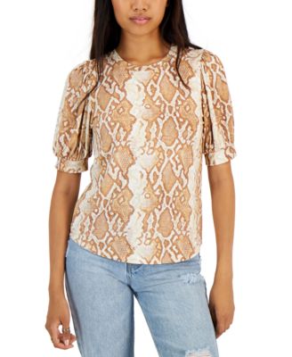 Tinsel - Petite Puffed-Sleeve Python-Print Top