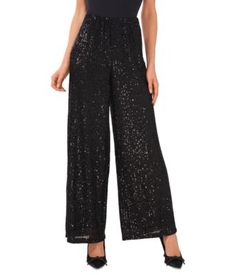 CeCe - Women's Pull-On Elastic-Waist Wide-Leg Sequin Pants