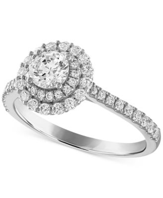 Alethea™ - Certified Diamond Halo Engagement Ring (1 ct. t.w.) in 14k White Gold featuring diamonds with the De Beers Code of Origin