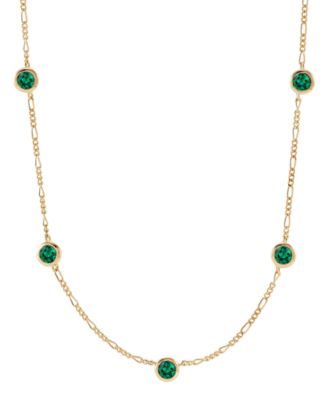 Macy's - Lab-Created Emerald Station Figaro Collar Necklace (1-1/5 ct. t.w.) in 14k Gold-Plated Sterling Silver, 16" + 2" extender