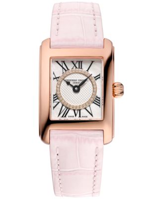 Frederique Constant - Women's Swiss Classic Carree Diamond (1/20 ct. t.w.) Blush Leather Strap Watch 23mm