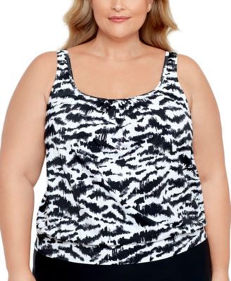 Swim Solutions - Plus Size Shirred Neck Blouson Underwire Tankini