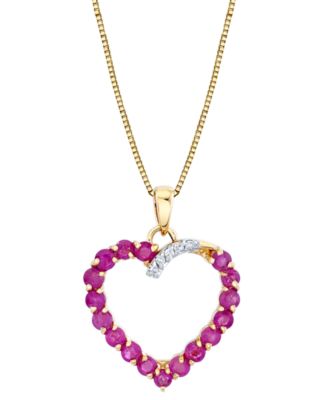 Macy's - Emerald (1-1/3 ct. t.w.) & Diamond Accent Heart 18" Pendant Necklace in 10k Gold (Also in Ruby)