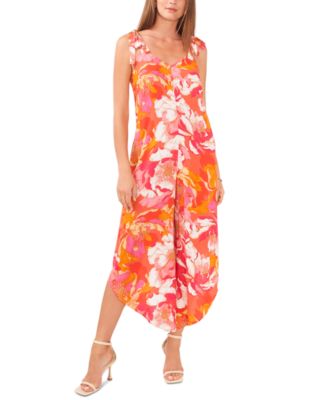 Vince Camuto - Women's Tie-Shoulder Floral-Print Angled-Hem Jumpsuit