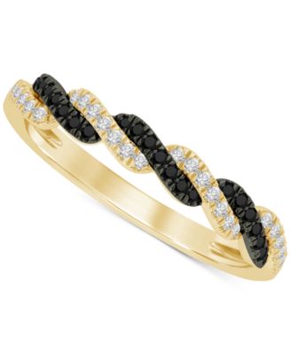 Macy's - Black Diamond (1/10 ct. t.w.) & White Diamond (1/10 ct. t.w.) Twist Band in 14k Gold