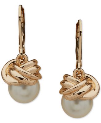 Anne Klein - Gold-Tone Knot & Imitation Pearl Drop Earrings
