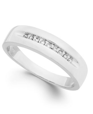 Macy's - Men's Diamond Band in 10k White Gold or Yellow Gold (1/10 ct. t.w.)