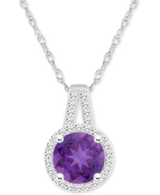 Macy's - Amethyst (1-1/4 ct. t.w.) & Diamond (1/6 ct. t.w.) Halo 18" Pendant Necklace in Sterling Silver (Also in Citrine, Garnet, Peridot, & Blue Topaz)