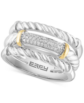 EFFY Collection - Diamond Pav&eacute; Triple Row Stack Look Statement Ring (1/10 ct. t.w.) in Sterling Silver & 14k Gold-Plate