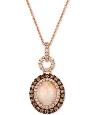 Le Vian - Neopolitan Opal (1-1/5 ct. t.w.) & Diamond (x ct. t.w.) Halo Adjustable 20" Pendant Necklace in 14k Rose Gold