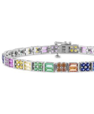 Macy's - Multi-Sapphire Baguette & Round Link Bracelet (10-1/5 ct. t.w.) in Sterling Silver