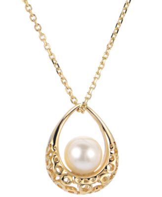 Macy's - Cultured Freshwater Pearl (7mm) Textured Teardrop 18" Pendant Necklace in 14k Gold-Plated Sterling Silver