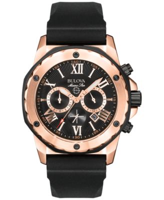 Bulova - Men's Chronograph Black Rubber Strap Watch 44mm 98B104