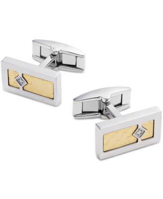 Macy's - Diamond Accent Cufflinks in Stainless Steel with 18k Gold Inlay