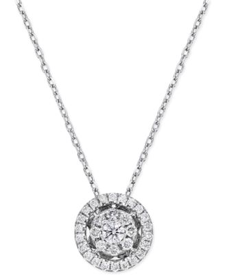 Macy's - Diamond Cluster Halo Pendant Necklace (1/4 ct. t.w.) in 14k White Gold