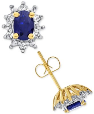 Macy's - Lab-Created Blue Sapphire (1 ct. t.w.) and White Sapphire (1/5 ct. t.w.) Stud Earrings in 14k Gold-Plated Sterling Silver