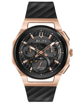Bulova - Men's Chronograph Curv Diamond-Accent Black Rubber Strap Watch 44mm