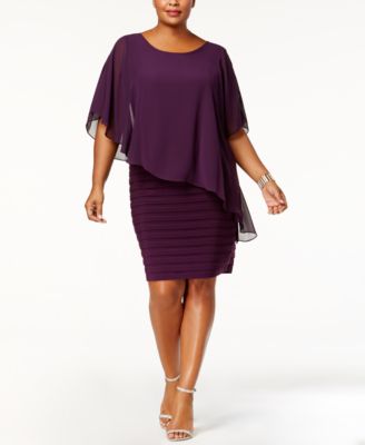 Betsy & Adam - Plus Size Dress, Three-Quarter-Sleeve Chiffon Capelet Sheath