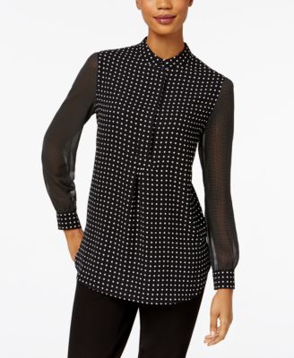 Anne Klein - Petite Dot-Print Poet Blouse