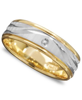 Macy's - Men's 14k Gold and 14k White Gold Ring, Wave Engraved Band