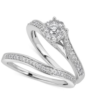 Macy's - Diamond Halo & Pav&eacute; Bridal Set (1/2 ct. t.w.) in 14k White Gold