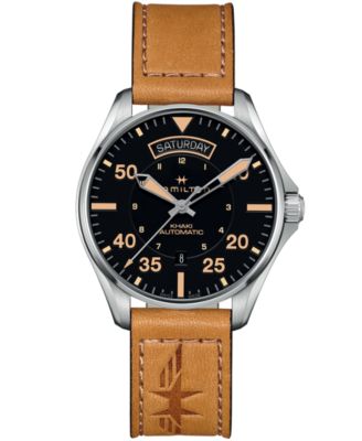 Hamilton - Men's Swiss Automatic Khaki Pilot Brown Leather Strap Watch 42mm