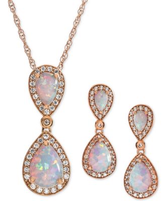 Macy's - 2-Pc. Set Lab-Created Emerald (3 ct. t.w.) & White Sapphire (5/8 ct. t.w.) Pendant Necklace & Matching Drop Earrings in 14k Rose Gold-Plated Sterling Silver (Also Available in Sapphire, Opal, & Ruby)